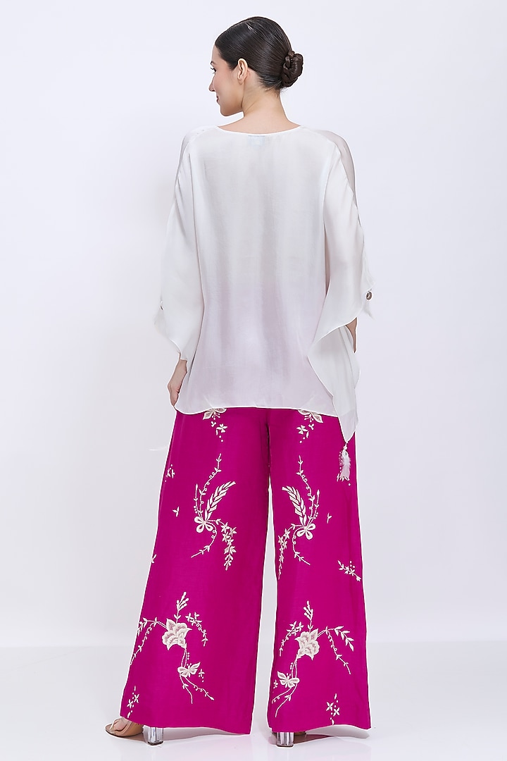 Jamun-Colored Blended Linen Machine Embroidered Trousers by Dilnaz Karbhary at Pernia's Pop Up Shop
