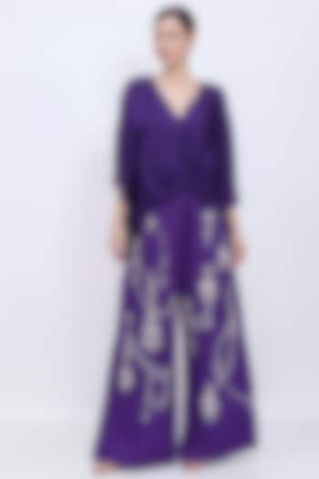 Purple Blended Satin Draped Kaftan by Dilnaz Karbhary at Pernia's Pop Up Shop