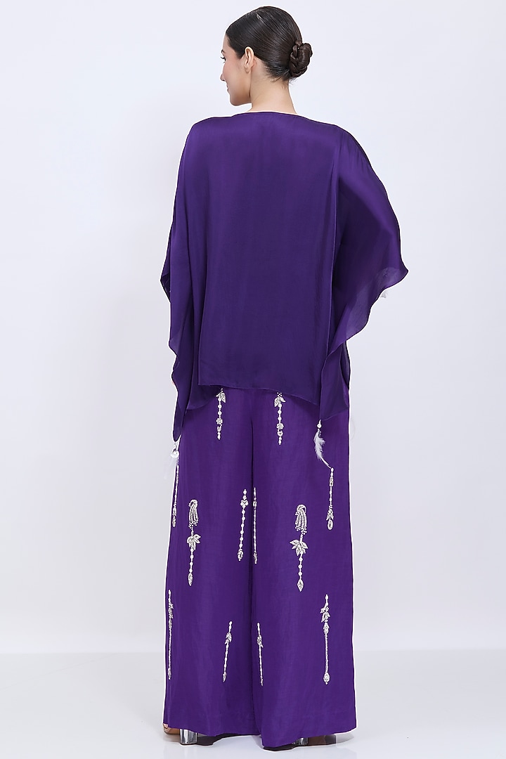 Purple Blended Satin Draped Kaftan by Dilnaz Karbhary at Pernia's Pop Up Shop