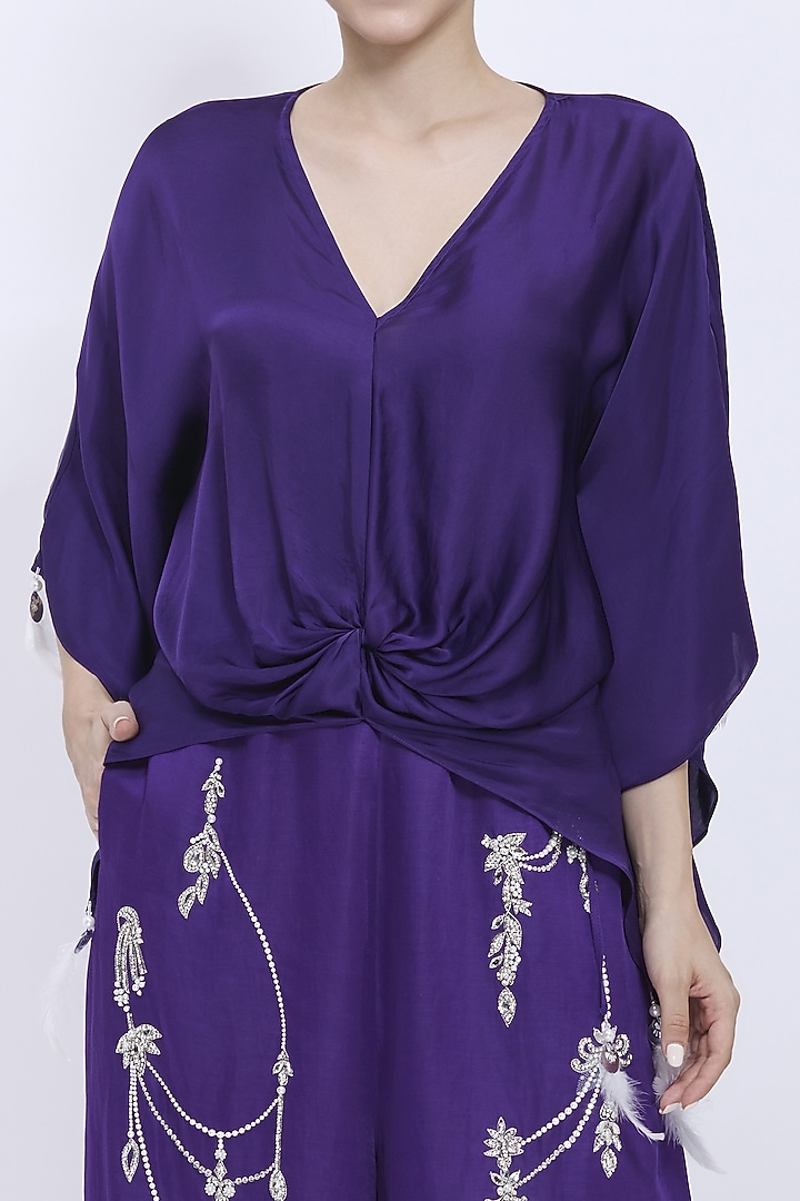 Purple Blended Satin Draped Kaftan by Dilnaz Karbhary at Pernia's Pop Up Shop