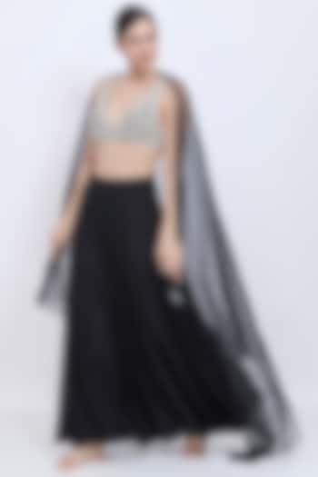 Black Net & Polyester Satin Hand Embroidered Blouse by Dilnaz Karbhary at Pernia's Pop Up Shop