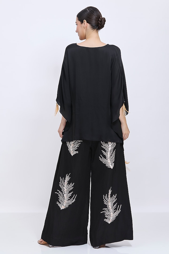 Black Blended Satin Draped Kaftan by Dilnaz Karbhary at Pernia's Pop Up Shop