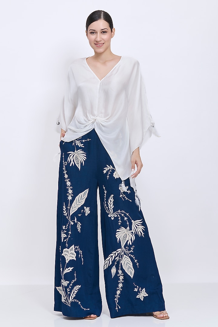 Ivory Blended Satin Draped Kaftan by Dilnaz Karbhary at Pernia's Pop Up Shop