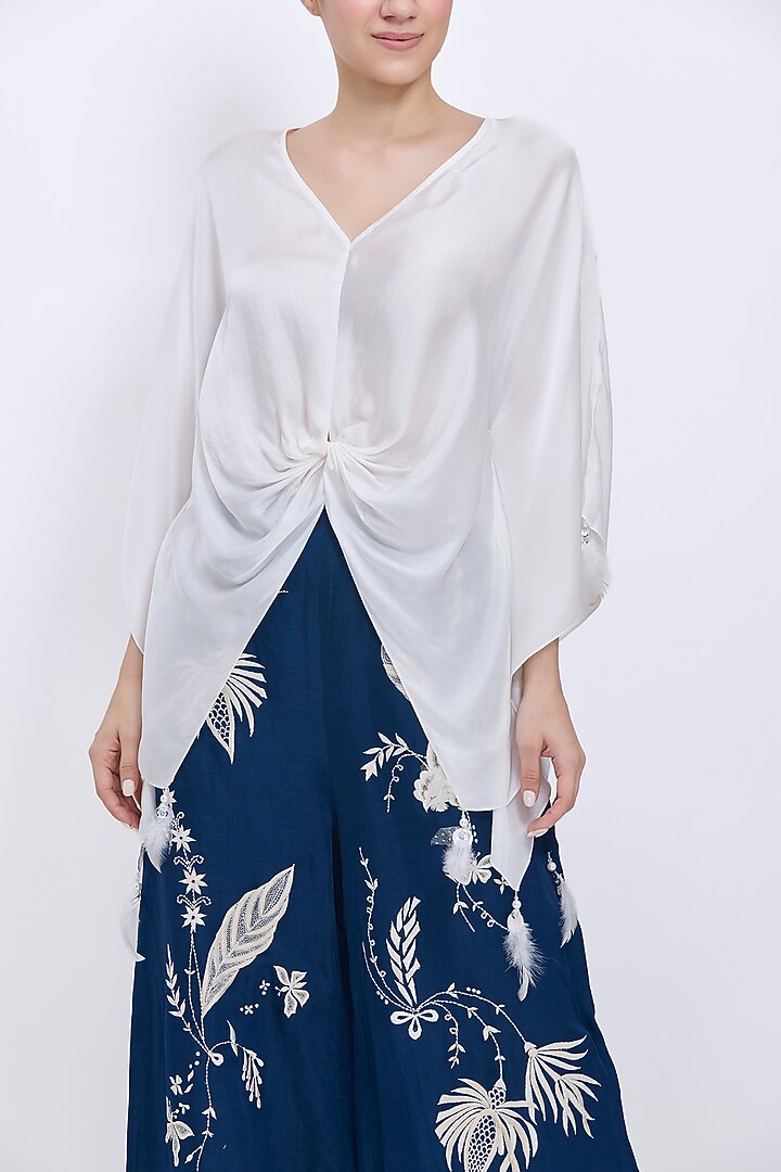 Ivory Blended Satin Draped Kaftan by Dilnaz Karbhary at Pernia's Pop Up Shop