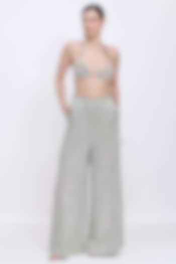 Sage Net & Polyester Satin Bikini Top by Dilnaz Karbhary at Pernia's Pop Up Shop