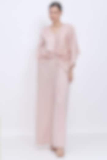 Light Mushroom Blended Satin Jumpsuit with Kaftan by Dilnaz Karbhary at Pernia's Pop Up Shop