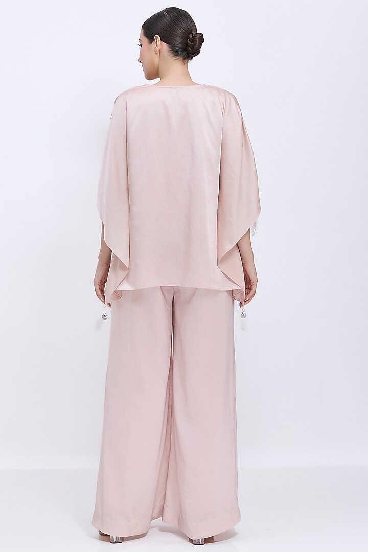 Light Mushroom Blended Satin Jumpsuit with Kaftan by Dilnaz Karbhary at Pernia's Pop Up Shop