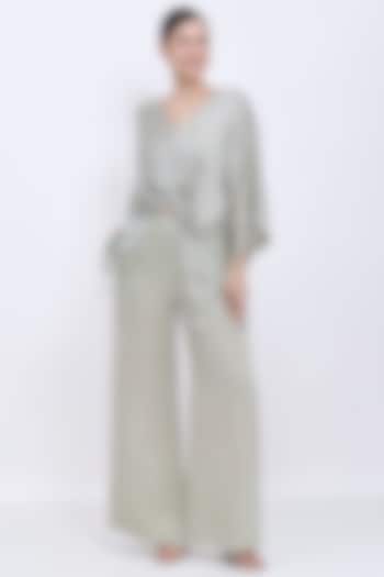 Ash Grey Blended Linen Trousers by Dilnaz Karbhary at Pernia's Pop Up Shop