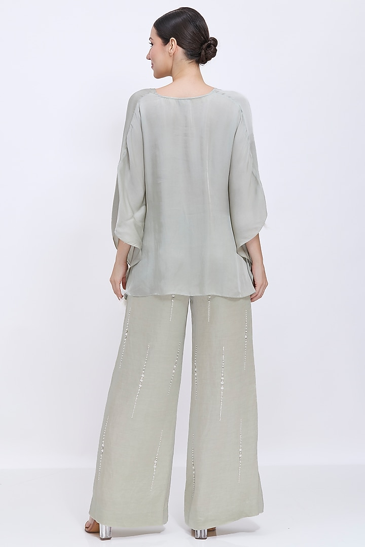Ash Grey Blended Linen Trousers by Dilnaz Karbhary at Pernia's Pop Up Shop