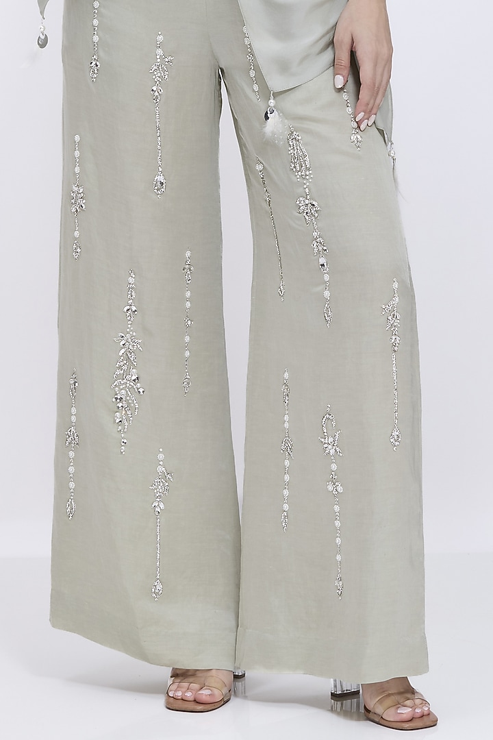Ash Grey Blended Linen Trousers by Dilnaz Karbhary at Pernia's Pop Up Shop