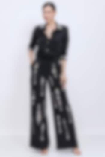 Black Velvet Motif Embroidered Pant Set by Dilnaz Karbhary at Pernia's Pop Up Shop