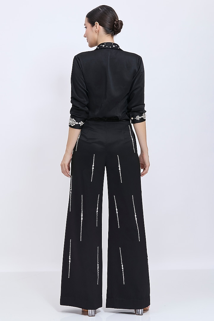 Black Velvet Motif Embroidered Pant Set by Dilnaz Karbhary at Pernia's Pop Up Shop