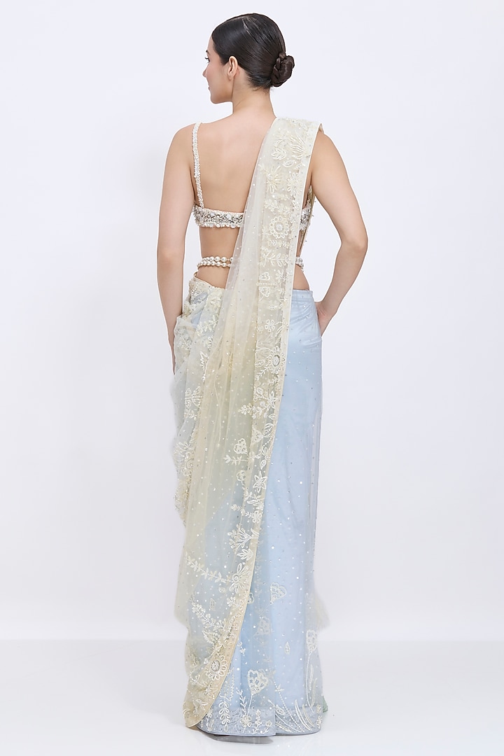 Multi-Colored Shaded Net Hand Embroidered Reception Saree by Dilnaz Karbhary at Pernia's Pop Up Shop