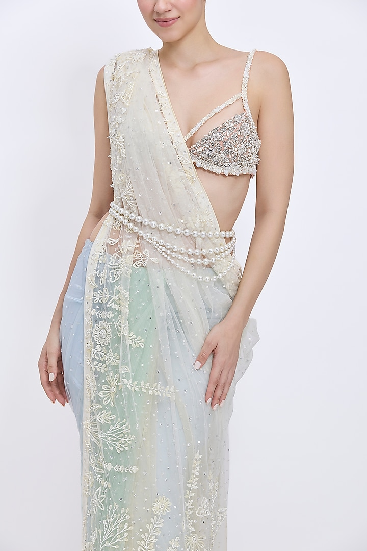 Multi-Colored Shaded Net Hand Embroidered Reception Saree by Dilnaz Karbhary at Pernia's Pop Up Shop