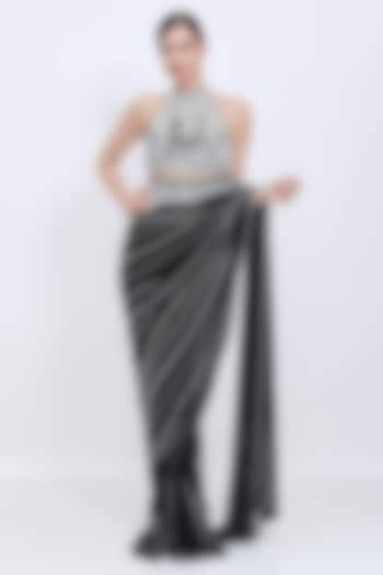 Black Net & Polyester Satin Hand Embroidered Blouse by Dilnaz Karbhary at Pernia's Pop Up Shop