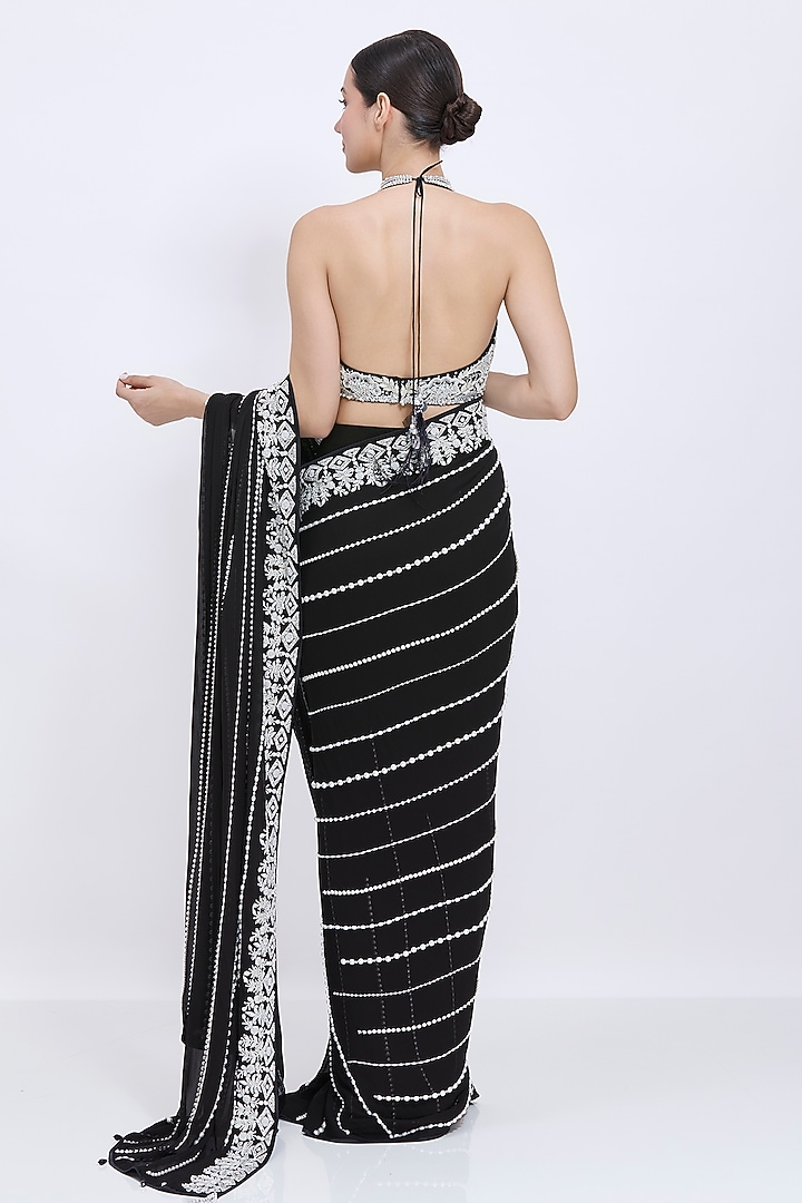 Black Net & Polyester Satin Hand Embroidered Blouse by Dilnaz Karbhary at Pernia's Pop Up Shop