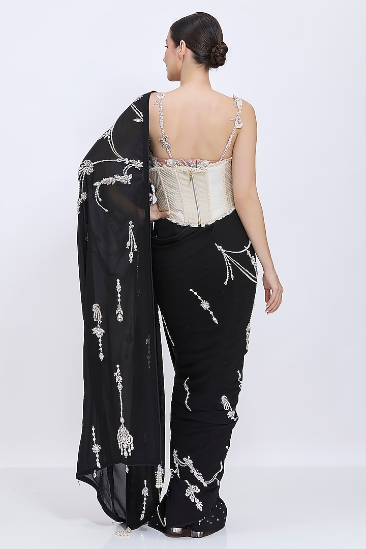 Ivory-Beige Lace & Polyester Satin Waist Corset by Dilnaz Karbhary at Pernia's Pop Up Shop