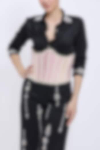 Pale Salmon-Colored & Ivory Polyester Satin Waist Corset Belt by Dilnaz Karbhary at Pernia's Pop Up Shop