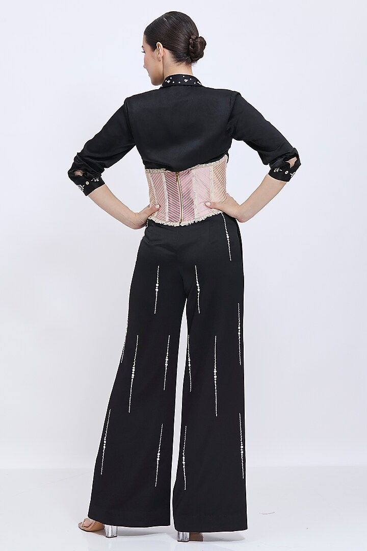 Pale Salmon-Colored & Ivory Polyester Satin Waist Corset Belt by Dilnaz Karbhary at Pernia's Pop Up Shop