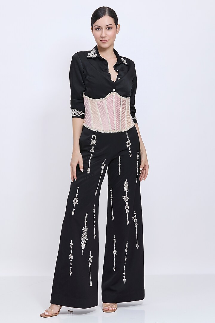 Pale Salmon-Colored & Ivory Polyester Satin Waist Corset Belt by Dilnaz Karbhary at Pernia's Pop Up Shop