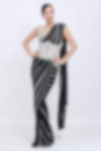 Ivory Net & Polyester Satin Waist Corset by Dilnaz Karbhary at Pernia's Pop Up Shop