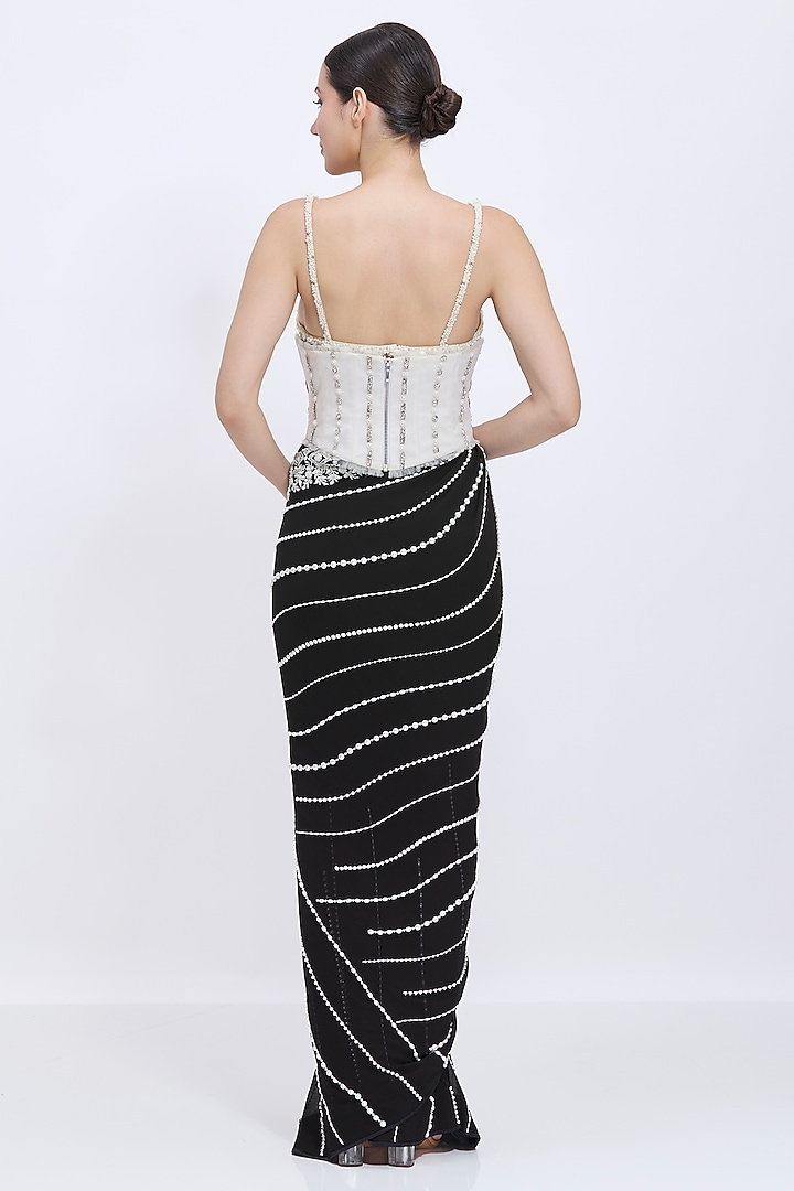 Ivory Net & Polyester Satin Waist Corset by Dilnaz Karbhary at Pernia's Pop Up Shop