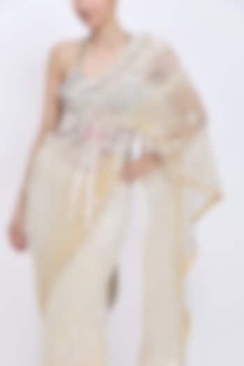 Old Rose Net & Polyester Satin Hand Embroidered Waist Corset Belt by Dilnaz Karbhary at Pernia's Pop Up Shop