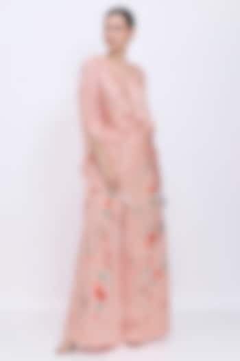 Dusty Pink Blended Satin Draped Kaftan by Dilnaz Karbhary at Pernia's Pop Up Shop