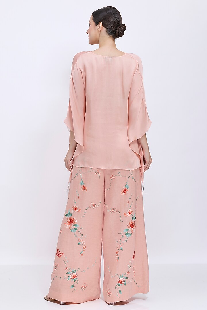 Dusty Pink Blended Satin Draped Kaftan by Dilnaz Karbhary at Pernia's Pop Up Shop