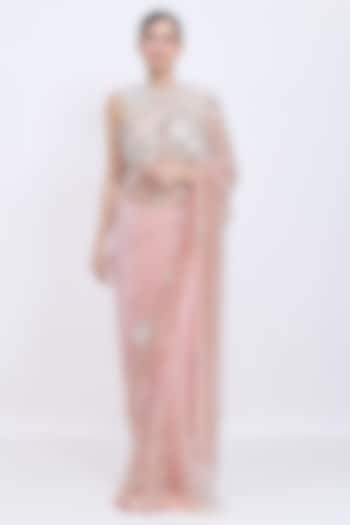 Pyaazi Pink Shaded Net Hand Embroidered Reception Saree by Dilnaz Karbhary at Pernia's Pop Up Shop