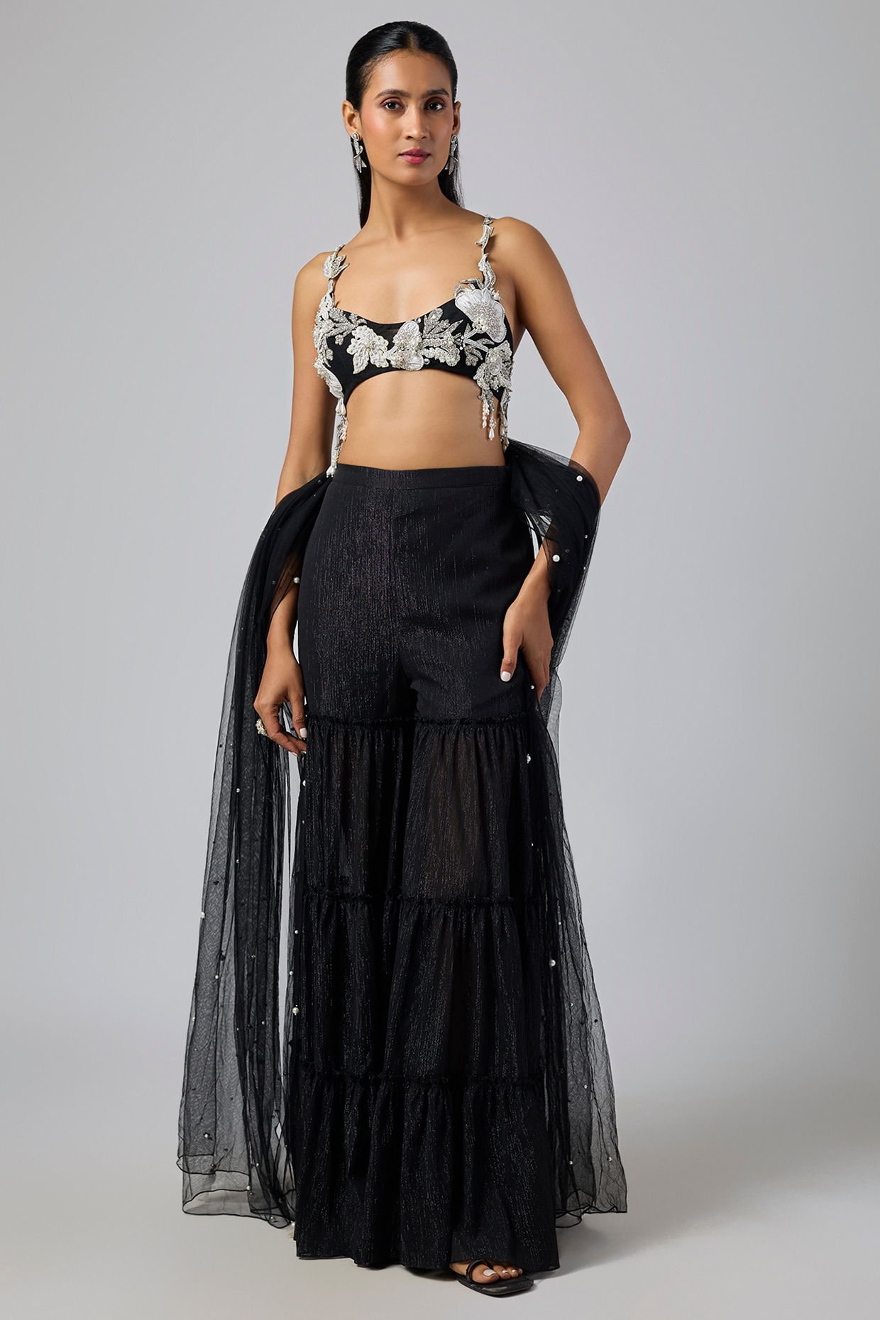 Dilnaz Karbhary Black Chiffon Sharara Set