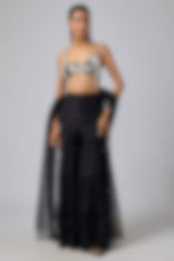 Black Chiffon Wedding Sharara Set by Dilnaz Karbhary at Pernia's Pop Up Shop