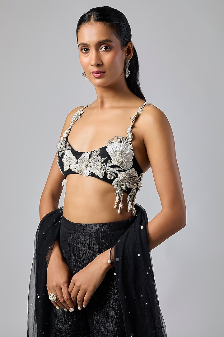 Black Chiffon Wedding Sharara Set by Dilnaz Karbhary at Pernia's Pop Up Shop