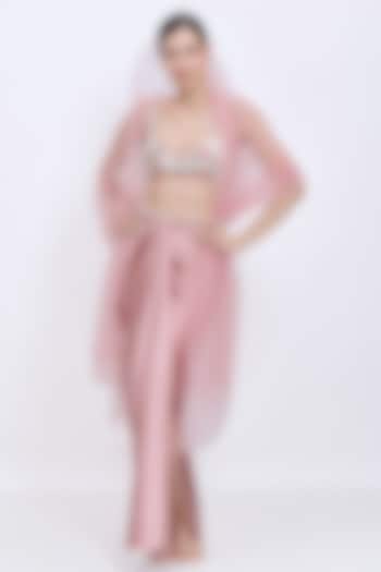 Old-Rose Polyester Satin & Blended Satin Draped Skirt Set by Dilnaz Karbhary at Pernia's Pop Up Shop