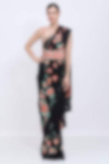 Ash Grey Polyester Satin Machine Embroidered Waist Corset by Dilnaz Karbhary at Pernia's Pop Up Shop