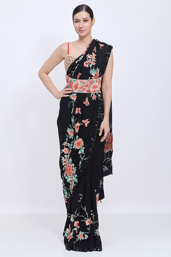 Ash Grey Polyester Satin Machine Embroidered Waist Corset by Dilnaz Karbhary at Pernia's Pop Up Shop