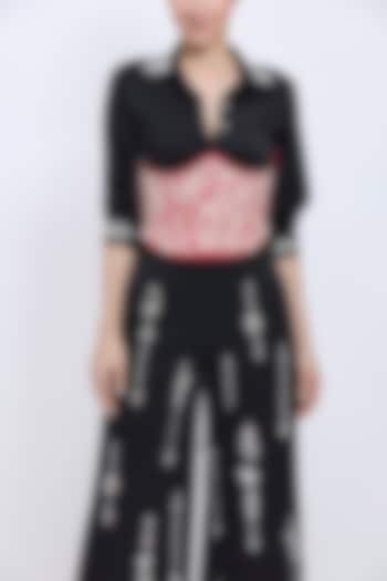 Red Polyester Satin Machine Embroidered Lace-Up Waist Corset by Dilnaz Karbhary at Pernia's Pop Up Shop