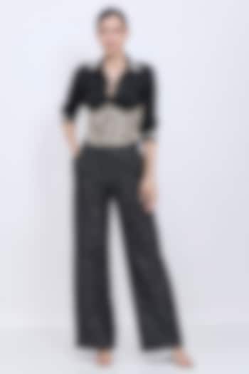 Black Polyester Satin Machine Embroidered Waist Corset by Dilnaz Karbhary at Pernia's Pop Up Shop