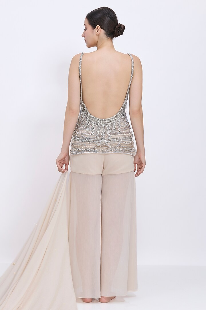Cream Blended Chiffon Bridal Sharara Set by Dilnaz Karbhary at Pernia's Pop Up Shop