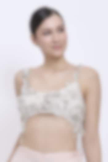 Ivory Net & Polyester Satin Hand Embroidered Blouse by Dilnaz Karbhary at Pernia's Pop Up Shop