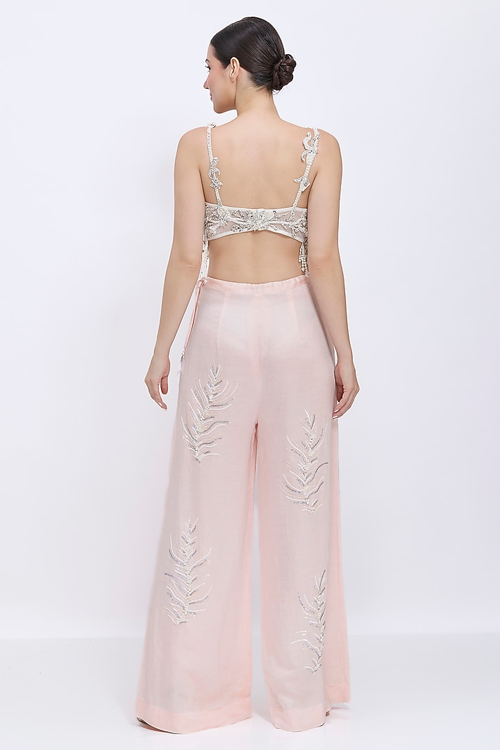 Ivory Net & Polyester Satin Hand Embroidered Blouse by Dilnaz Karbhary at Pernia's Pop Up Shop