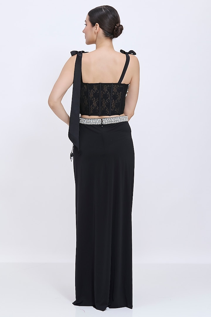 Black Net & Polyester Satin Hand Embroidered Blouse by Dilnaz Karbhary at Pernia's Pop Up Shop