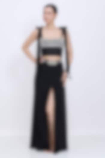 Black Net & Polyester Satin Hand Embroidered Blouse by Dilnaz Karbhary at Pernia's Pop Up Shop