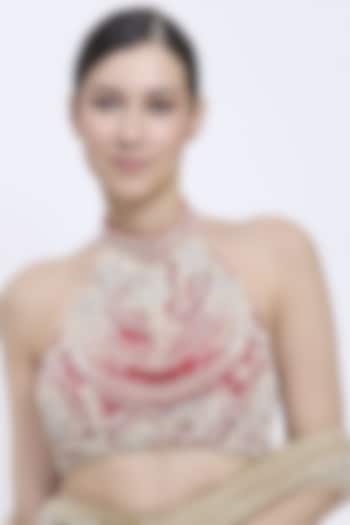 Red Net & Polyester Satin Hand Embroidered Blouse by Dilnaz Karbhary at Pernia's Pop Up Shop