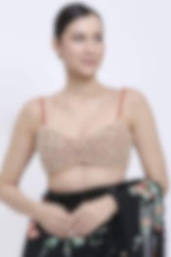 Dark Orange Net & Polyester Satin Hand Embroidered Bustier Blouse by Dilnaz Karbhary at Pernia's Pop Up Shop