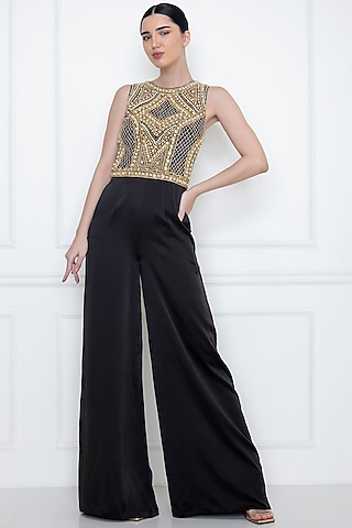 Black Embellished Jumpsuit by Dilnaz Karbhary