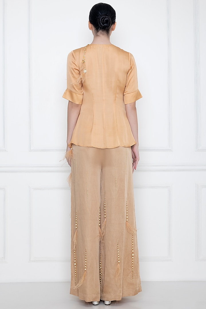 Gold Silk Satin Twisted Draped Top by Dilnaz Karbhary at Pernia's Pop Up Shop