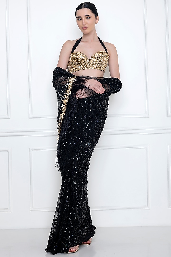 Gold Diamond Embroidered Bustier by Dilnaz Karbhary