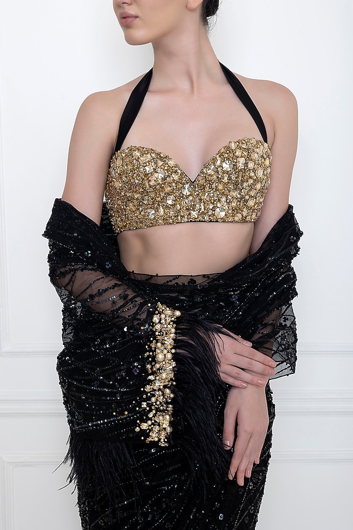 Gold Diamond Embroidered Bustier by Dilnaz Karbhary at Pernia's Pop Up Shop