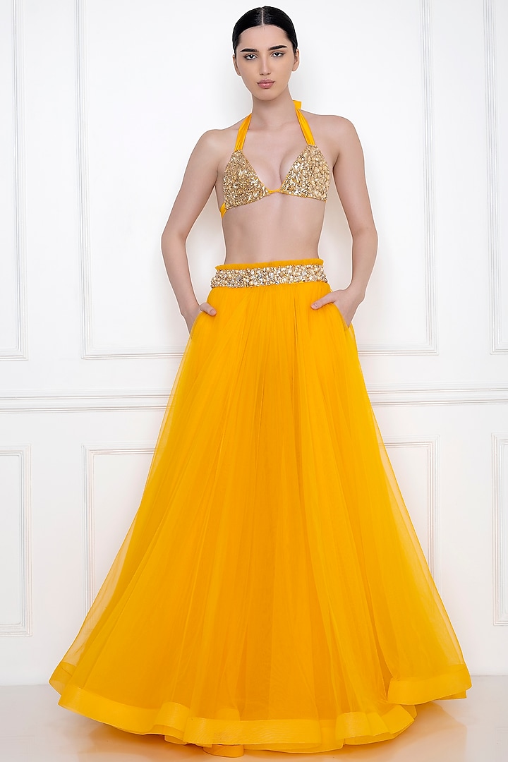 Margold Net Embellished Bikini Top by Dilnaz Karbhary